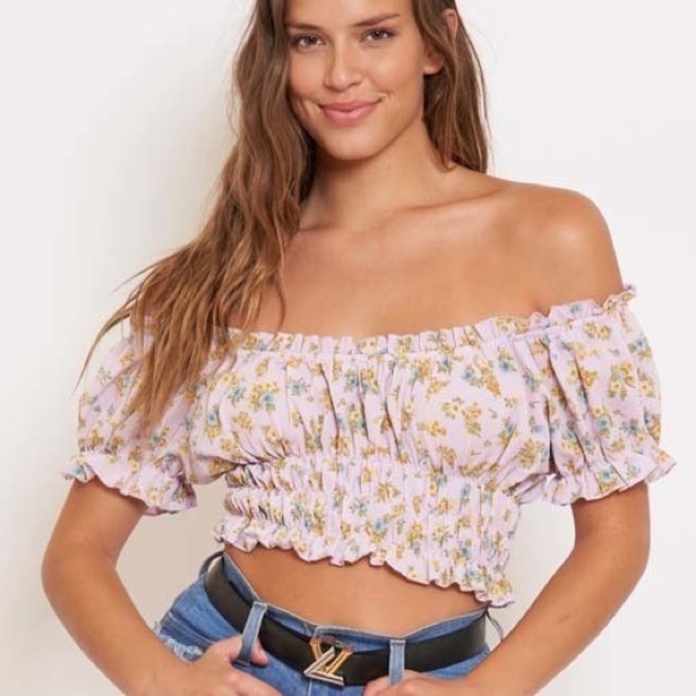 Pink Floral Off the Shoulder Crop Top NWT Size Large